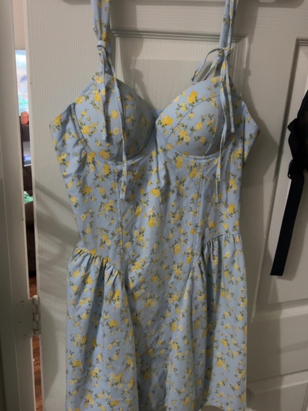 iris Light Blue Mini Dress with Yellow Floral Print